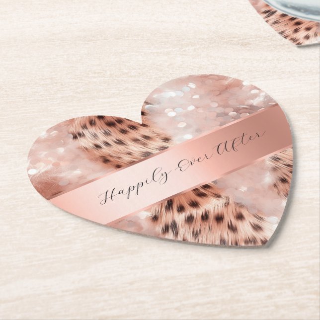 Glam Rose Gold Leopard Hochzeit Untersetzer (angewinkelt)