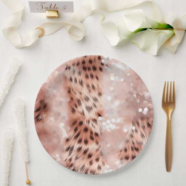 Glam Rose Gold Leopard Wedding Pappteller (Hochzeit)