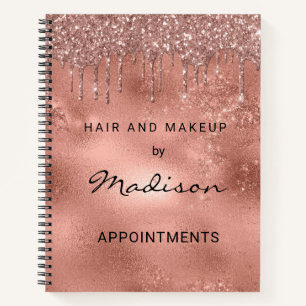 Glam Rose Gold Metall Glitter Drip Haar und Make-u Notizbuch