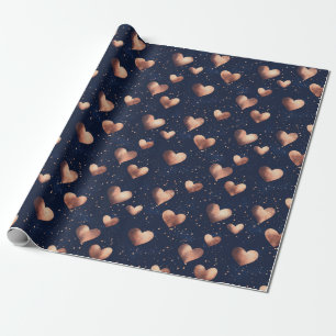Glam Rose Gold & Navy Hand Drawn Hearts Glitzer Geschenkpapier