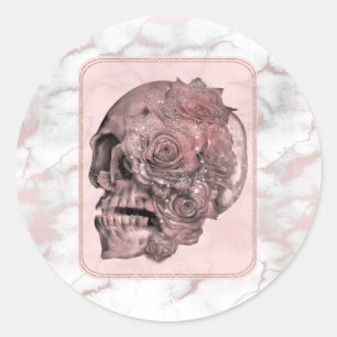 Glam Rose Gold Pink Skull Marmor Party Runder Aufkleber
