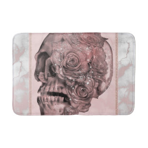Glam Rose Gold Rosa Totenkopf Marmor Badematte