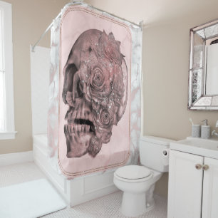 Glam Rose Gold Rosa Totenkopf Marmor Duschvorhang
