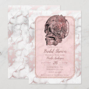 Glam Rose Gold Rosa Totenkopf Marmor Junggesellinn Einladung
