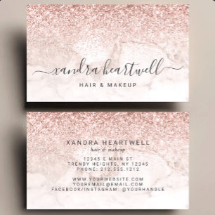 Glam Rose Gold Rouge Marmor Glitter Schrift Visitenkarte
