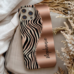 Glam Rose Gold Schwarz Tiger Streifen Name iPhone 13 Hülle