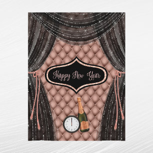 Glam Rose Gold schwarze Champagner Uhr Neujahr  Feiertagspostkarte