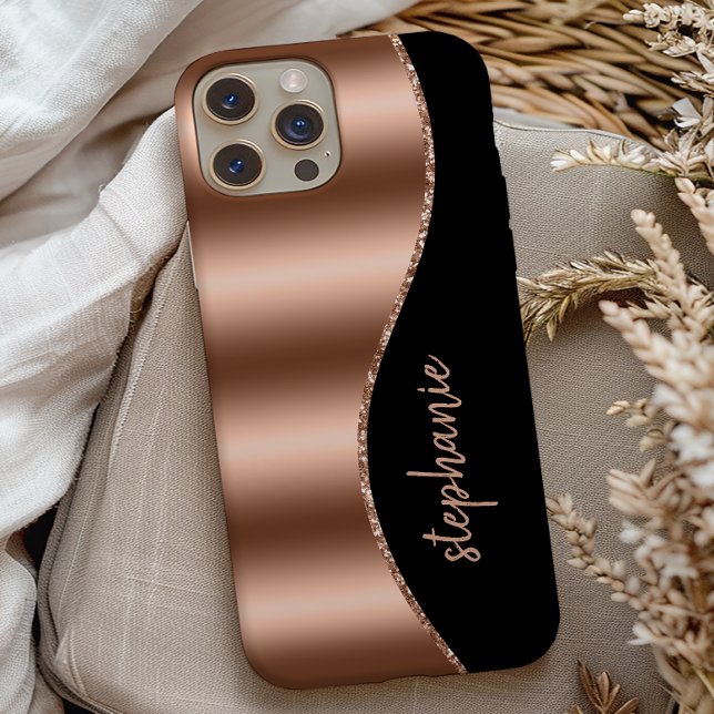 Glam Rose Gold Signature Imitate Foil Wave Black Case-Mate iPhone Hülle (Von Creator hochgeladen)