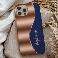 Glam Rose Gold Signature Imitate Foil Wave Navy Bl