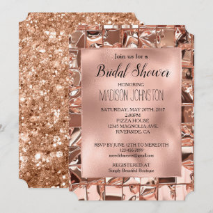 Glam Rose Gold Squares Glitzer Brautparty Einladung