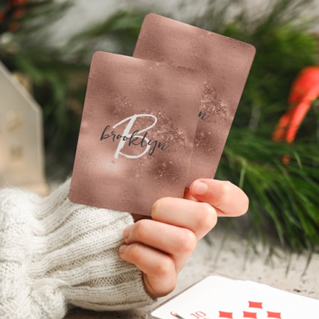 Glam Rose Gold Trendy Script Monogram Spielkarten (Von Creator hochgeladen)