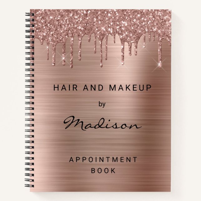 Glam Rose Gold Tropfen Glitzer Brushed Metal Appoi Notizbuch (Vorderseite)