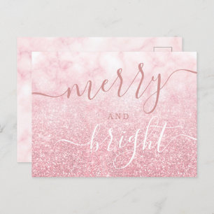 Glam Rose GOLD Weihnachtsfeiertag Glitzer Marmor Feiertagspostkarte
