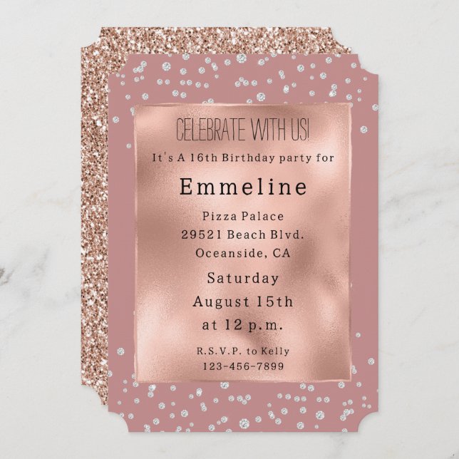 Glam Rose Gold White Diamonds Einladung (Vorne/Hinten)