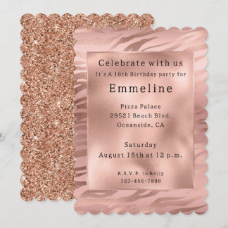 Glam Rose Gold Zebra Einladung