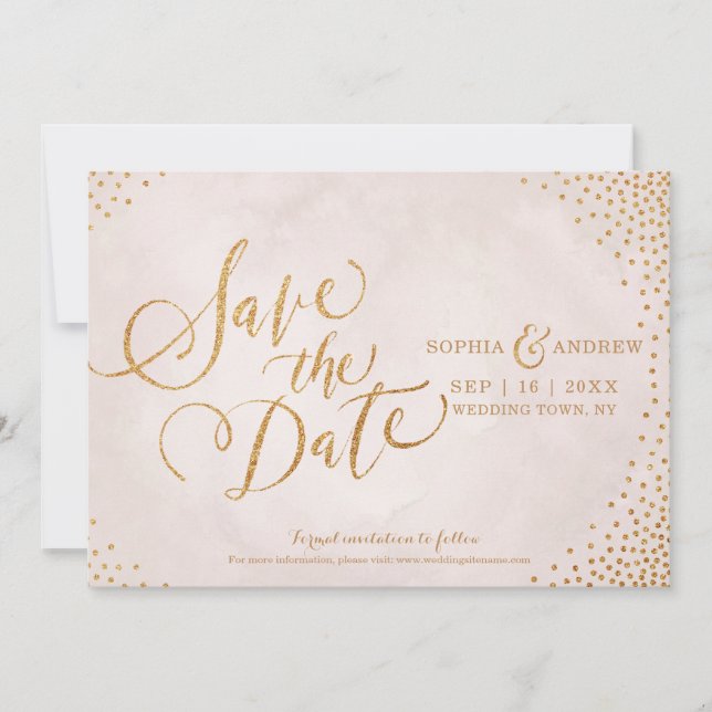 Glam-Rose Goldkalligrafie Save the Date (Vorderseite)