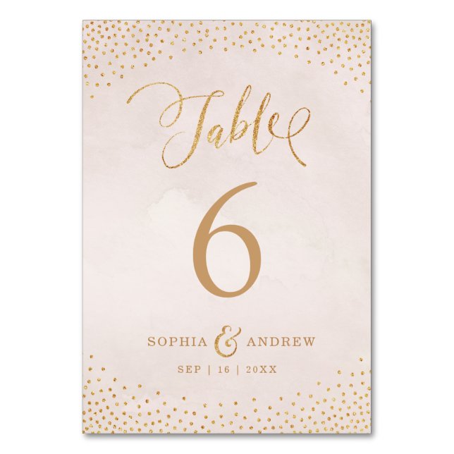 Glam-Rose Goldkalligraphie Tischnummer (Vorderseite)