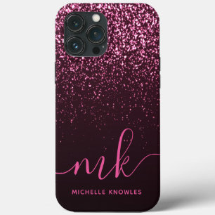 Glam Rose Pink Glitter Moderne Schrift Monogramm N Case-Mate iPhone Hülle