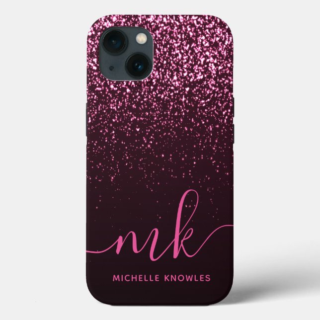 Glam Rose Rosa Glitzer Moderner Name für das Monog Case-Mate iPhone Hülle (Rückseite)