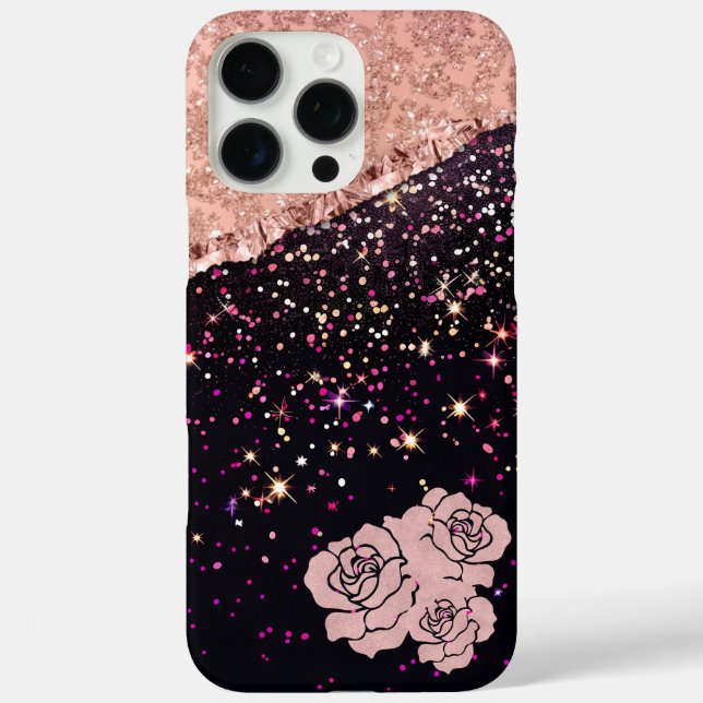 Glam Rose Schwarzer Glitzer Blush Rose Case-Mate iPhone Hülle (Rückseite)