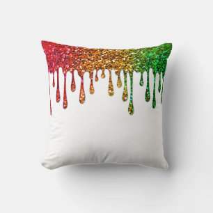Glam Rot Gelb Grün Rasta Regenbogen Glitter Tropfe Kissen