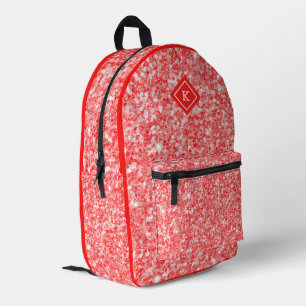 Glam-Rot-Glitzer-Textur Monogramm Bedruckter Rucksack