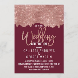 Glam Rote Rose Gold Glitzer Farbblock Hochzeit Einladung