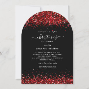 Glam Roter Glitzer Weihnachtsfeiertag Party Schwar Einladung