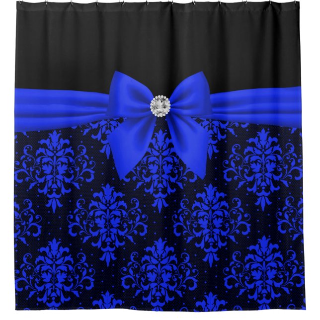 Glam Royal Blue Bow-Blue Lace-Black Duschvorhang (Vorderseite)