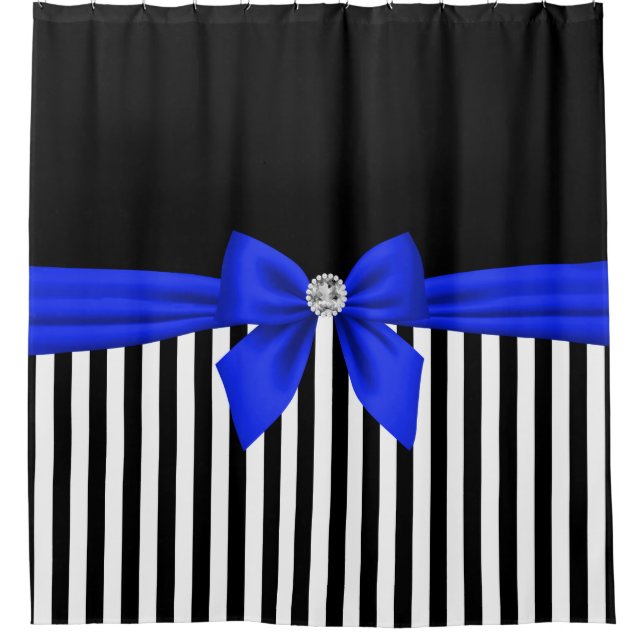 Glam Royal Blue Bow-Pinstripes-Black Duschvorhang (Vorderseite)