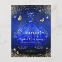 Glam Royal Blue Gold Glitzer Gown Quinceanera