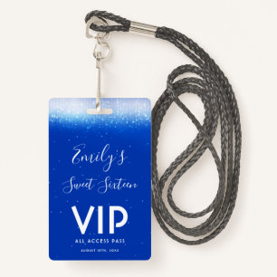 Glam Royal Blue Sweet 16 Einladung VIP Pass Abzeic Ausweis