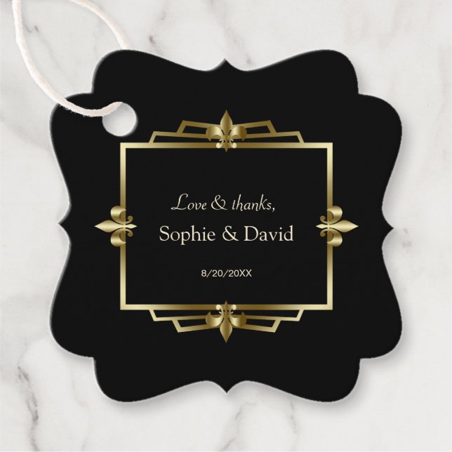 Glam Royal Gold Black Art Deco 20er Hochzeit Geschenkanhänger (Vorderseite)