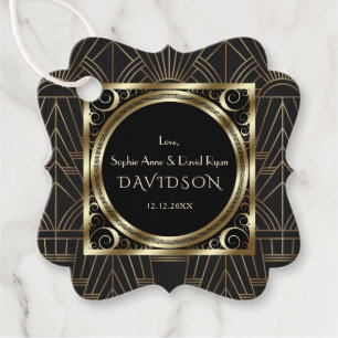 Glam Royal Gold Black Art Deco 20er Hochzeit Geschenkanhänger