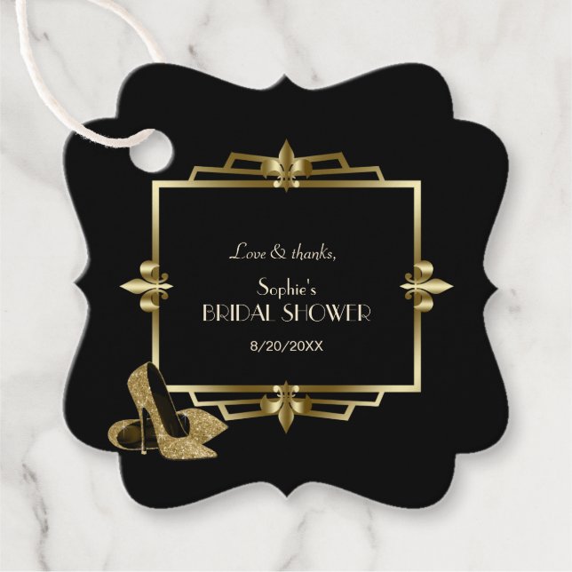 Glam Royal Gold Black Art Deco 20er Hochzeit Geschenkanhänger (Vorderseite)