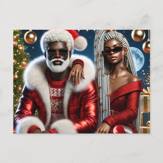 Glam Santa & Mrs. Claus Luxury Xmas Card Postkarte (Vorderseite)