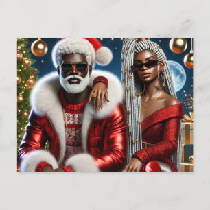 Glam Santa & Mrs. Claus Luxus-Weihnachtskarte Postkarte