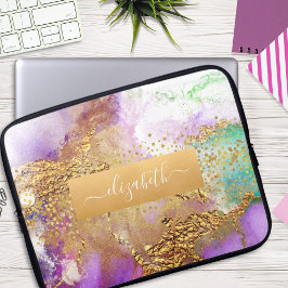 Glam schick Aquarellmarmor Gold lila Aqua-Grün Laptopschutzhülle