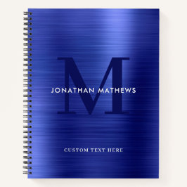 Glam Schlicht Brushed Metallic Royal Blue Monogram Notizbuch