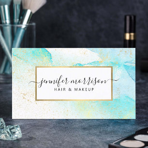 Glam Schrift Aqua Blau Wasserfarbe Faux-Goldstaub Visitenkarte
