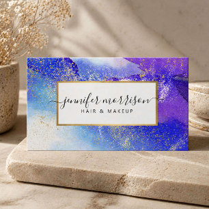 Glam Schriftart Helles Blau Wasserfarbe Faux-Golds Visitenkarte