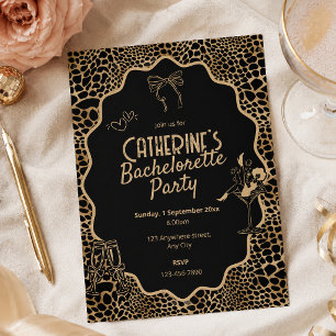 Glam Schwarz-Gold-Leopardenprint-Junggesellinnen-A Einladung