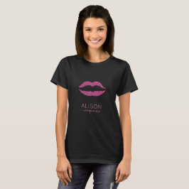 Glam Schwarz Heiß Rosa Glitzer große Lippen Makeup T-Shirt