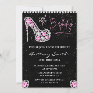 Glam Schwarz Pink Silber Diamant 68. Geburtstag Einladung