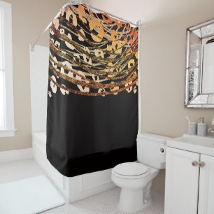 Glam Schwarzes Gold Orange Bronze Gepard Leopard Duschvorhang