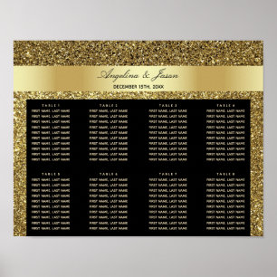 Glam Schwarzes und goldenes Glitter-Hochzeitssitzp Poster