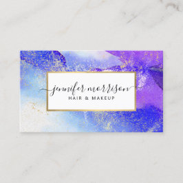 Glam Script Bright Blue Watercolor Imitate Gold Du Visitenkarte