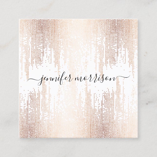 Glam Script Rose Gold Confetti Rain Quadratische Visitenkarte (Vorderseite)