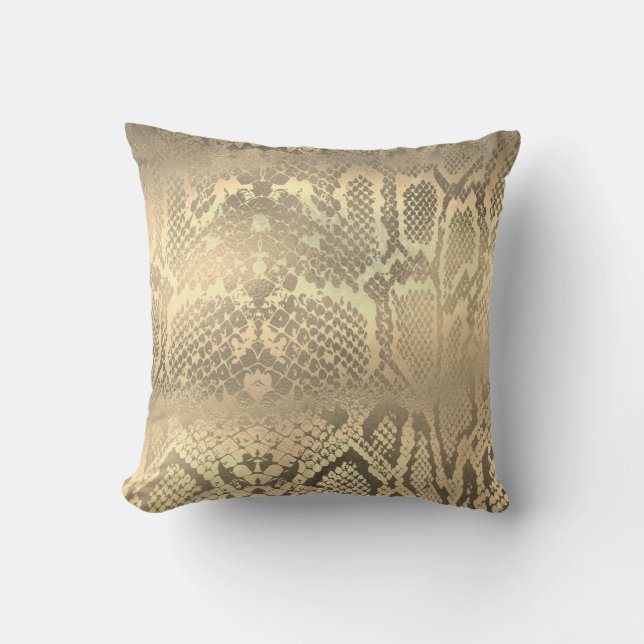 Glam Sepia Gold Animal Python Schlange Haut Kissen (Vorderseite)