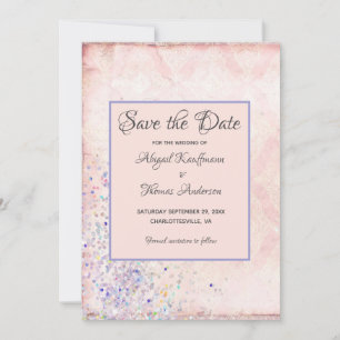 Glam Shabby Chic Rosa Weiß Lila Glitzer Einladung